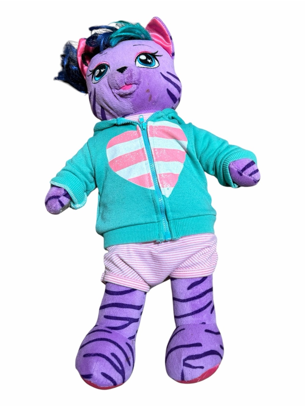 Build-A-Bear Purple Tiger Plush with Teal Hoodie and Pink Accents - Picture 4 of 4